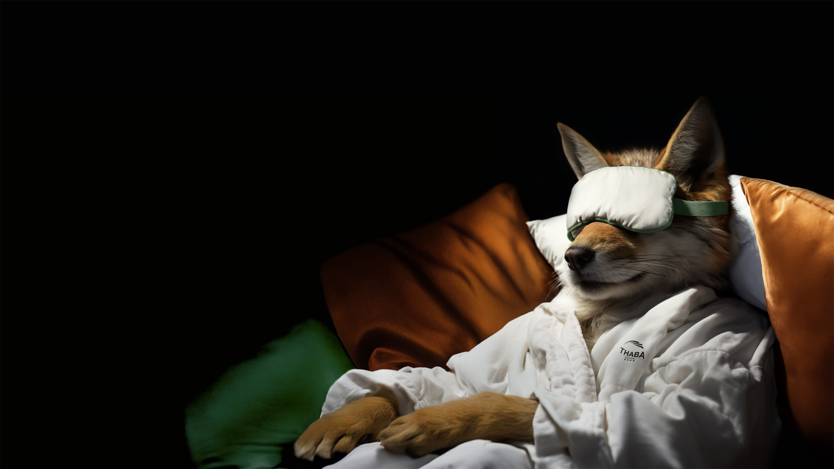 Ruri Sleeping in a Thaba Hotel bath robe with an eye mask on